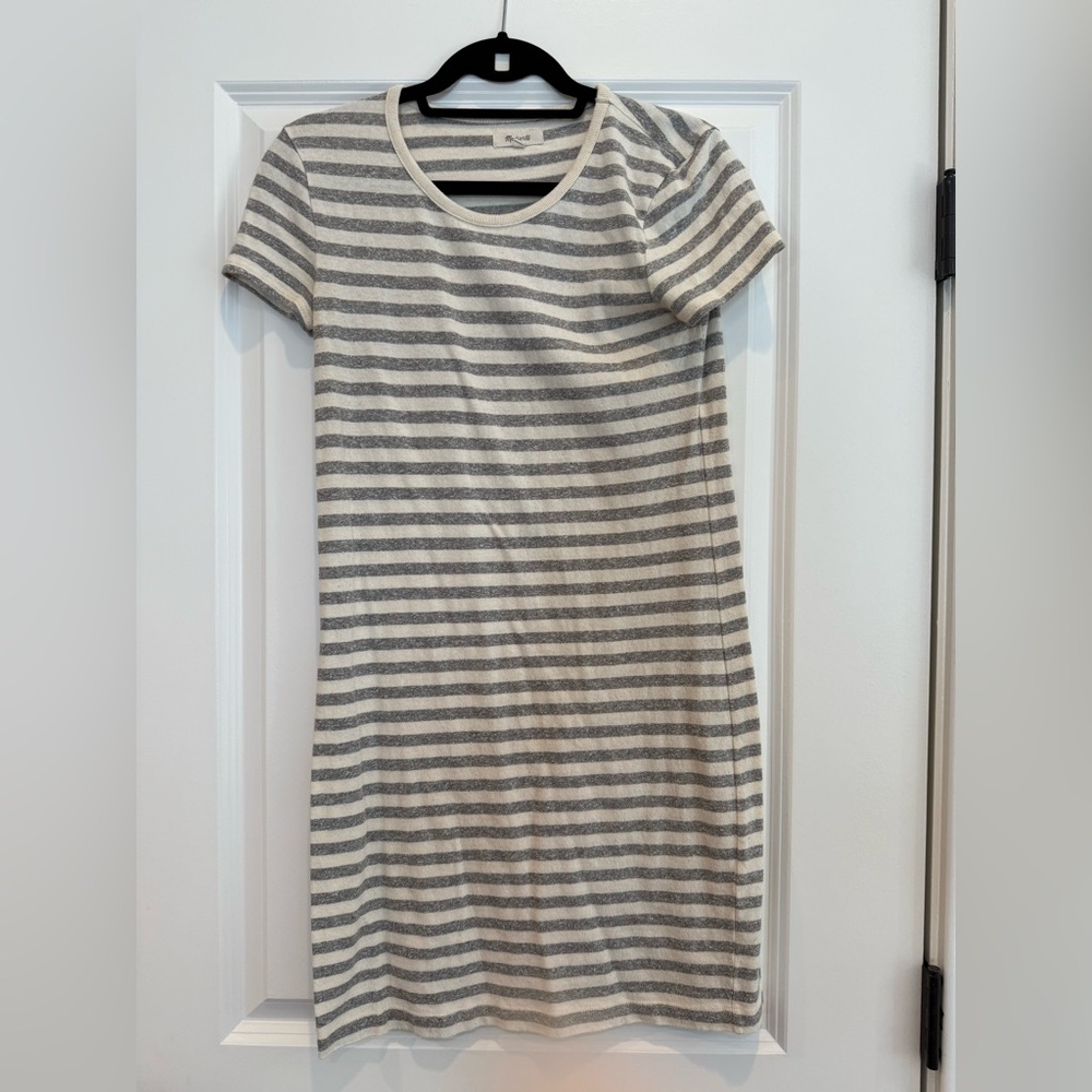 Madewell Gray and White Striped Mini Dress